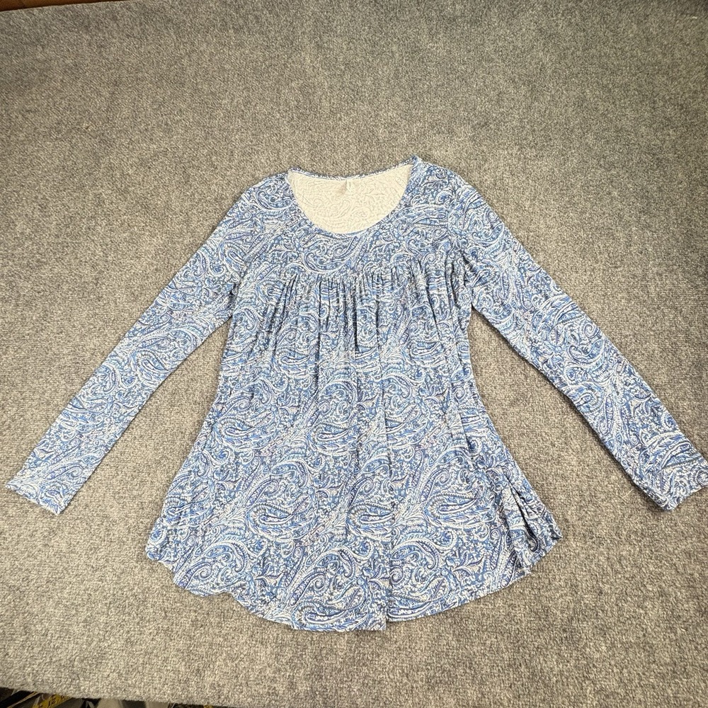 Cathy Tunic Top Women XL‎ Blue Paisley Boho Romantic Cottagecore Whimsical Fairy